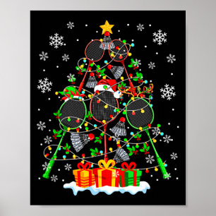 Farbiger Badminton Weihnachtsbaum Spieler Fan Te Poster