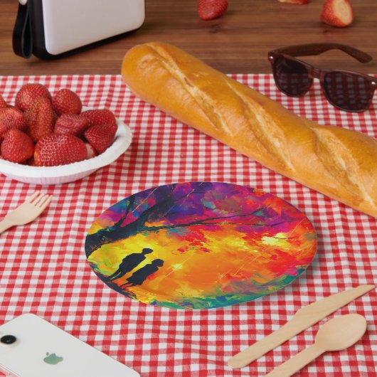 Farbiger Baum der Liebe Pappteller (Picknick)