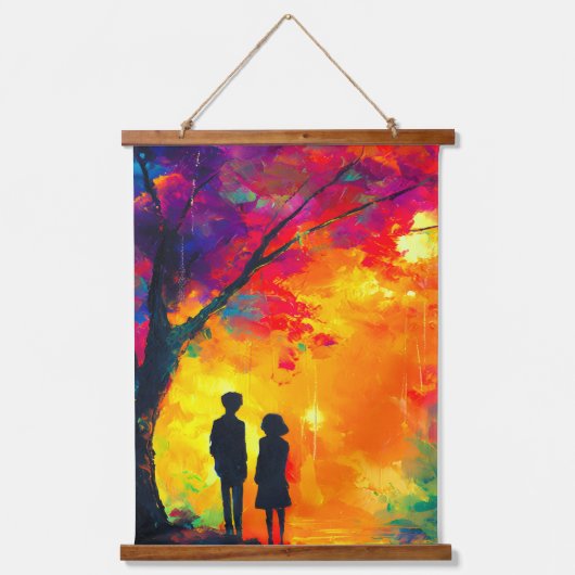 Farbiger Baum der Liebe Wandteppich Mit Holzrahmen (Vorderseite)
