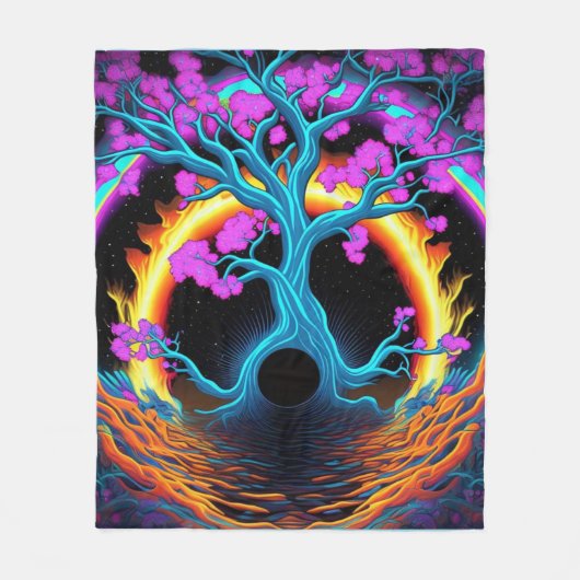 Farbiger Baum des Lebens Fleecedecke (Vorderseite)