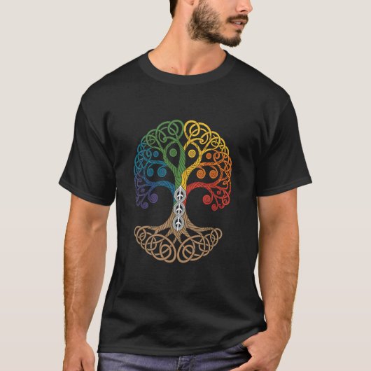 Farbiger Baum des Lebens Wikinger Midgard Asgard T T-Shirt (Vorderseite)