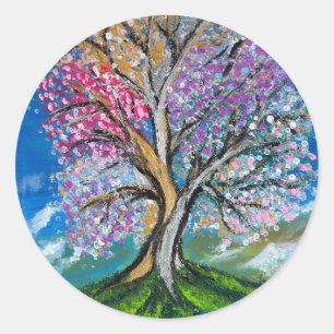 Farbiger Baum - handgefertigtes Kunstwerk Runder Aufkleber