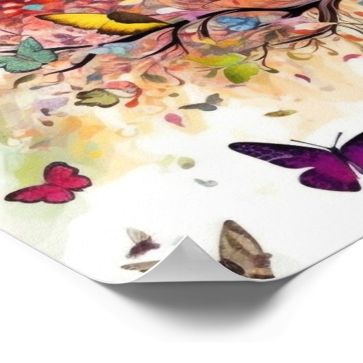 Farbiger Baum mit Schmetterlingen Poster (Ecke)