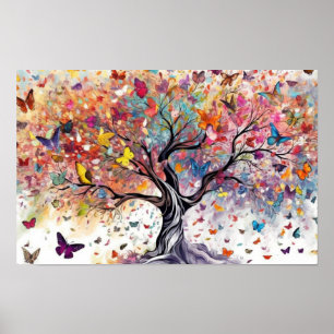 Farbiger Baum mit Schmetterlingen Poster