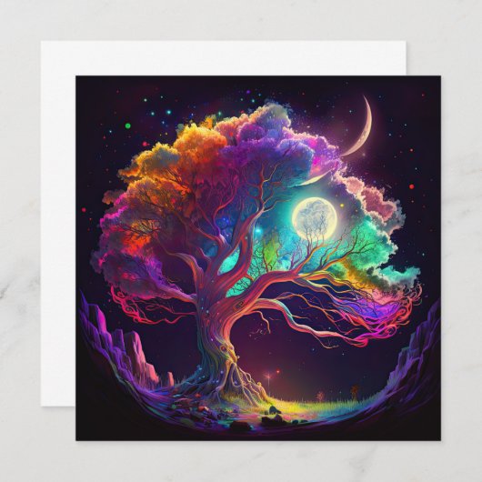 Farbiger Baum Monte Galaxy Fantasie Einladung (Vorne/Hinten)