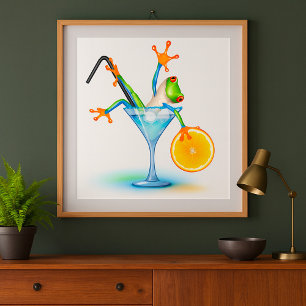 Farbiger Baumfrosch-Cocktail-Glas Poster