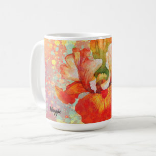 Farbiger bemalter Spritzmug mit Iris in Orange Kaffeetasse