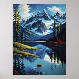 Farbiger Bergsee Natur KI-generiertes Gemälde Poster