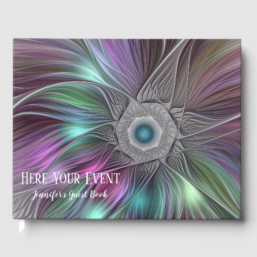 Farbiger Big Blume Abstrakter Trippy Fraktal Text Gästebuch (Vorderseite)