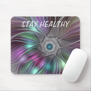 Farbiger Big Blume Abstrakter Trippy Fraktal Text Mousepad