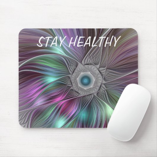Farbiger Big Blume Abstrakter Trippy Fraktal Text Mousepad (Mit Mouse)