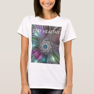 Farbiger Big Blume Abstrakter Trippy Fraktal Text T-Shirt