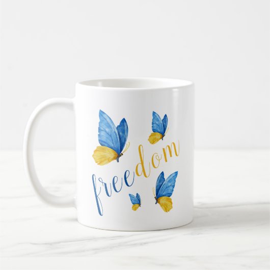 Farbiger Blauer Gelber Schmetterling Kaffeetasse (Links)