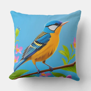 💙 Farbiger blauer Vogel - Blumengeschenk für Mama Kissen