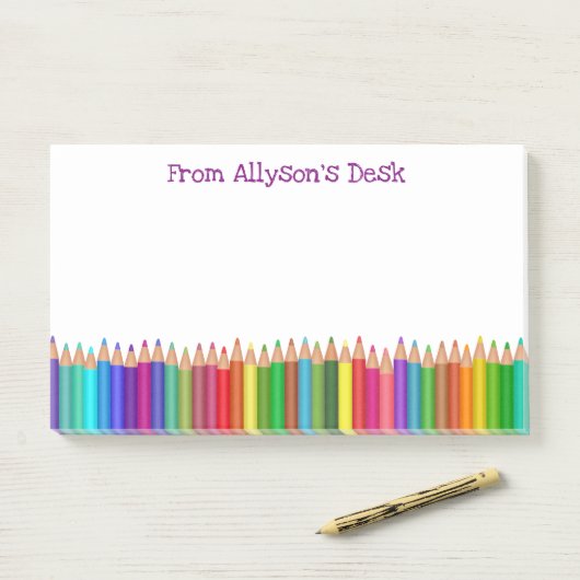 Farbiger Bleistift-glücklicher heller Spaß scherzt Post-it Klebezettel (Auf Schreibtisch)