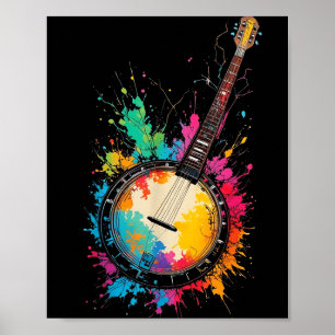 Farbiger Bluegrass-Banjo-Farbkleckse Musikliebe Poster