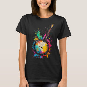 Farbiger Bluegrass-Banjo-Farbspritzer Musikliebe T-Shirt