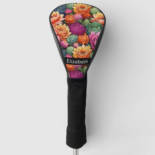 Farbiger blühender Kaktus Personalisiert Golf Headcover (Vorderseite)