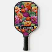 Farbiger blühender Kaktus personalisiert Pickleball Schläger (Rückseite)