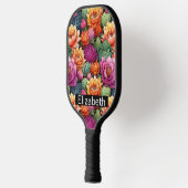 Farbiger blühender Kaktus personalisiert Pickleball Schläger (Links)
