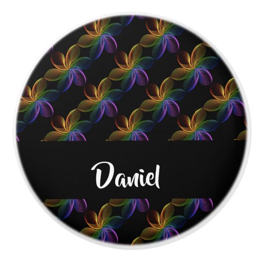 Farbiger Blumendruck schwarz Keramikknauf (Vorderseite)