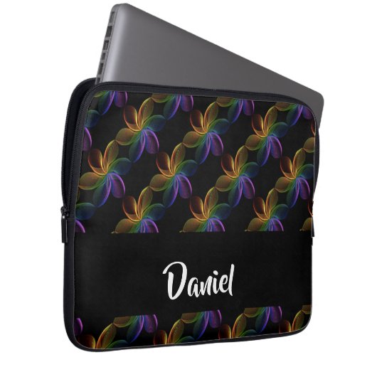 Farbiger Blumendruck schwarz Laptopschutzhülle (Vorne Rechts)