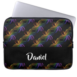 Farbiger Blumendruck schwarz Laptopschutzhülle