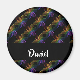 Farbiger Blumendruck schwarz Magnet