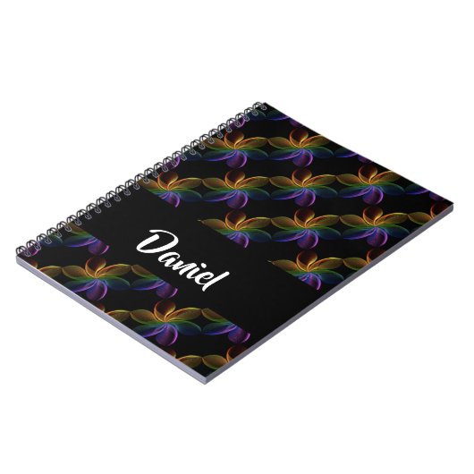 Farbiger Blumendruck schwarz Notizblock (Linke Seite)