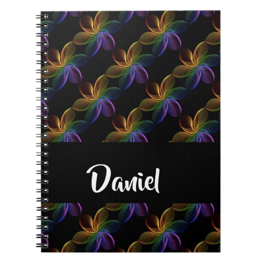 Farbiger Blumendruck schwarz Notizblock (Vorderseite)