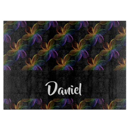 Farbiger Blumendruck schwarz Schneidebrett (Vorderseite)