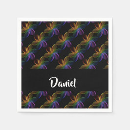 Farbiger Blumendruck schwarz Serviette