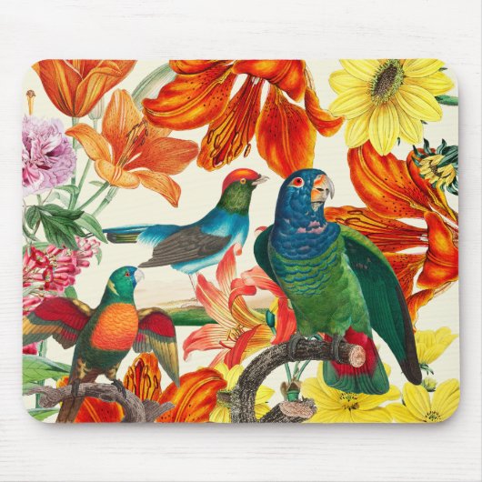 Farbiger Blumengarten mit schönen Vögeln Mousepad (Vorne)