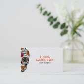 Farbiger Blumenzucker Schädel 3 und weißer Hinterg Visitenkarte (Stehend Vorderseite)