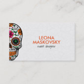 Farbiger Blumenzucker Schädel 3 und weißer Hinterg Visitenkarte (Vorderseite)