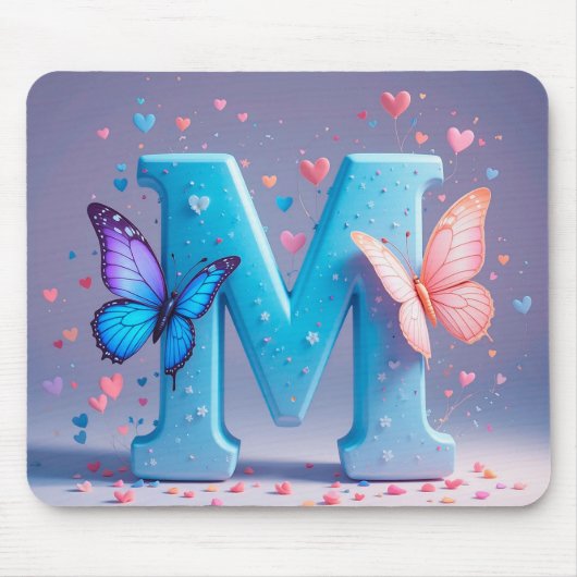 Farbiger Buchstabe M mit Schmetterlingen Mousepad (Vorne)