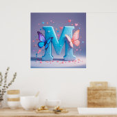 Farbiger Buchstabe M mit Schmetterlingen Poster (Küche)