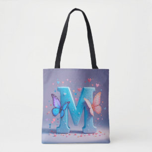 Farbiger Buchstabe M mit Schmetterlingen Tasche