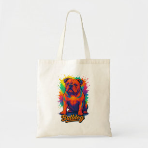 Farbiger Bulldog Pop Art – Lebendiger Neon-Hund Tragetasche