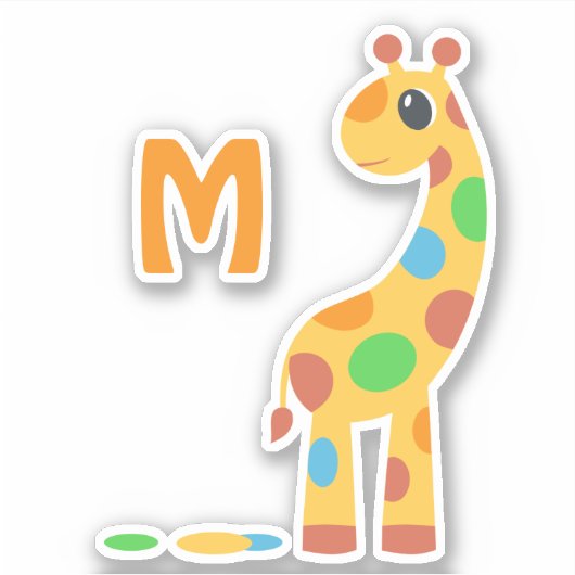 Farbiger Cartoon Giraffe Monogram Aufkleber (Vorderseite)