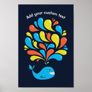 Farbiger Cartoon glücklicher Whale Kids Custom Tex Poster