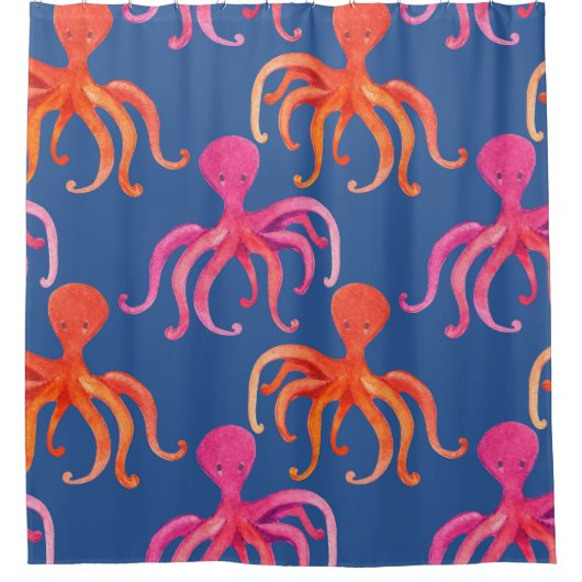 Farbiger Cartoon Octopus Wasserfarben Muster Duschvorhang (Vorderseite)