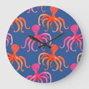 Farbiger Cartoon Octopus Wasserfarben Muster Große Wanduhr