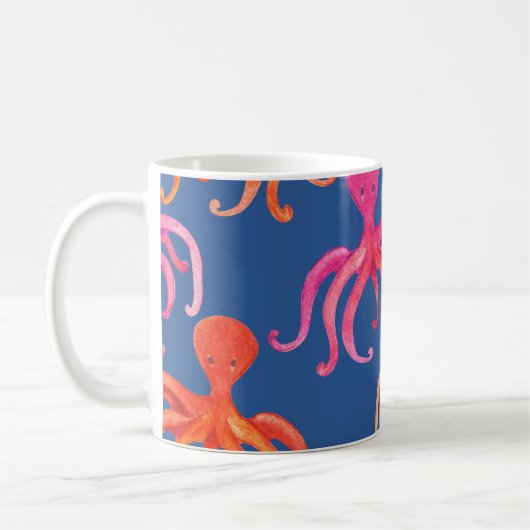 Farbiger Cartoon Octopus Wasserfarben Muster Kaffeetasse (Links)
