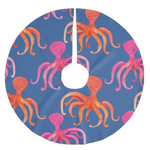 Farbiger Cartoon Octopus Wasserfarben Muster Polyester Weihnachtsbaumdecke