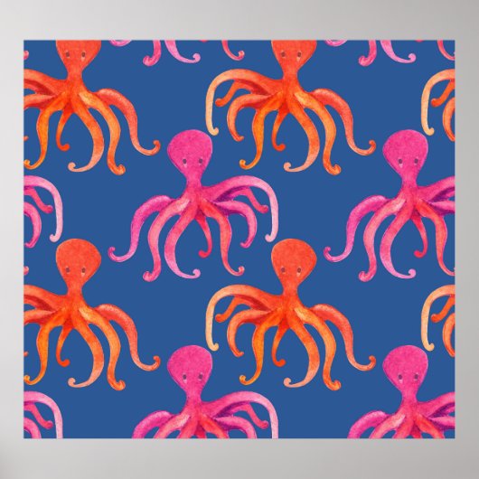 Farbiger Cartoon Octopus Wasserfarben Muster Poster (Vorne)