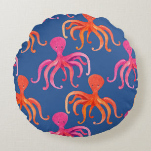 Farbiger Cartoon Octopus Wasserfarben Muster Rundes Kissen