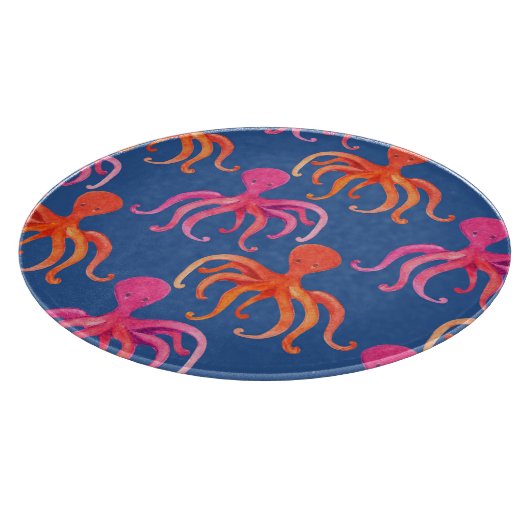 Farbiger Cartoon Octopus Wasserfarben Muster Schneidebrett (Ecke)