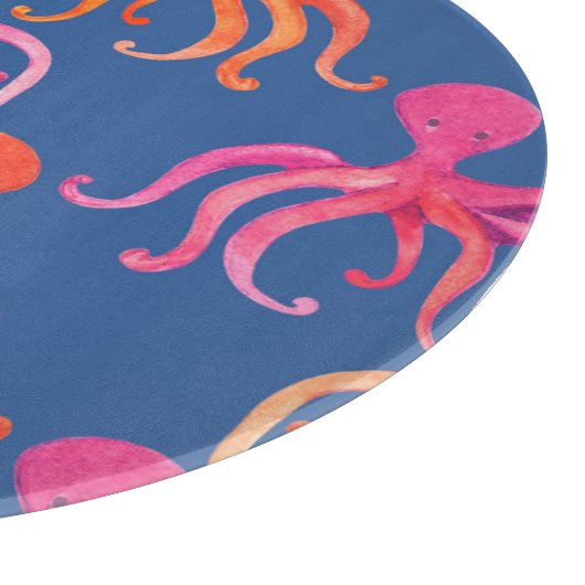 Farbiger Cartoon Octopus Wasserfarben Muster Schneidebrett (Ecke)