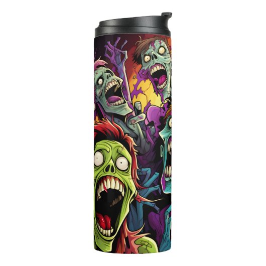Farbiger Cartoon Zombies Thermosbecher (Nach links gedreht)